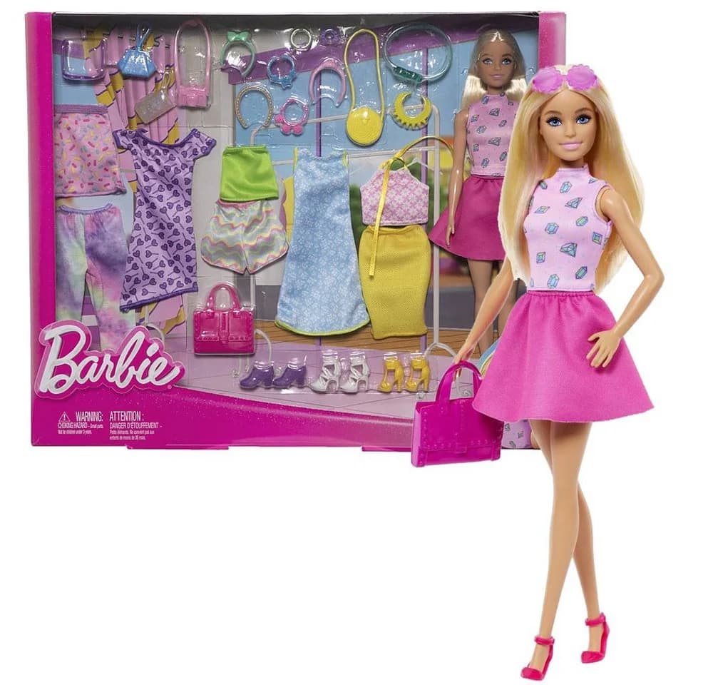 Barbie Anziehpuppe Großes Fashion Mode Spiel-Set Mattel Puppe und Kleidung - Bild 2