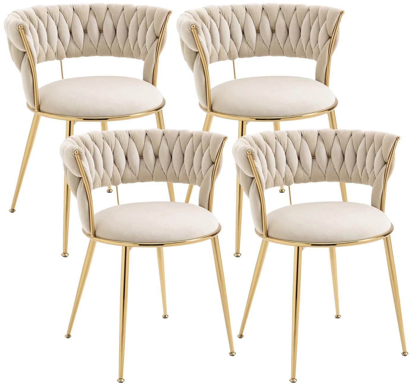 LVHOM Esszimmerstuhl 4er-Set Beige Samt Gold Metallbeine - Bild 2