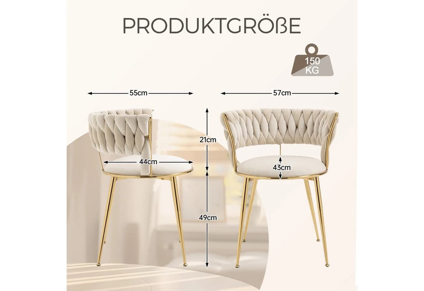 LVHOM Esszimmerstuhl 4er-Set Beige Samt Gold Metallbeine - Bild 3