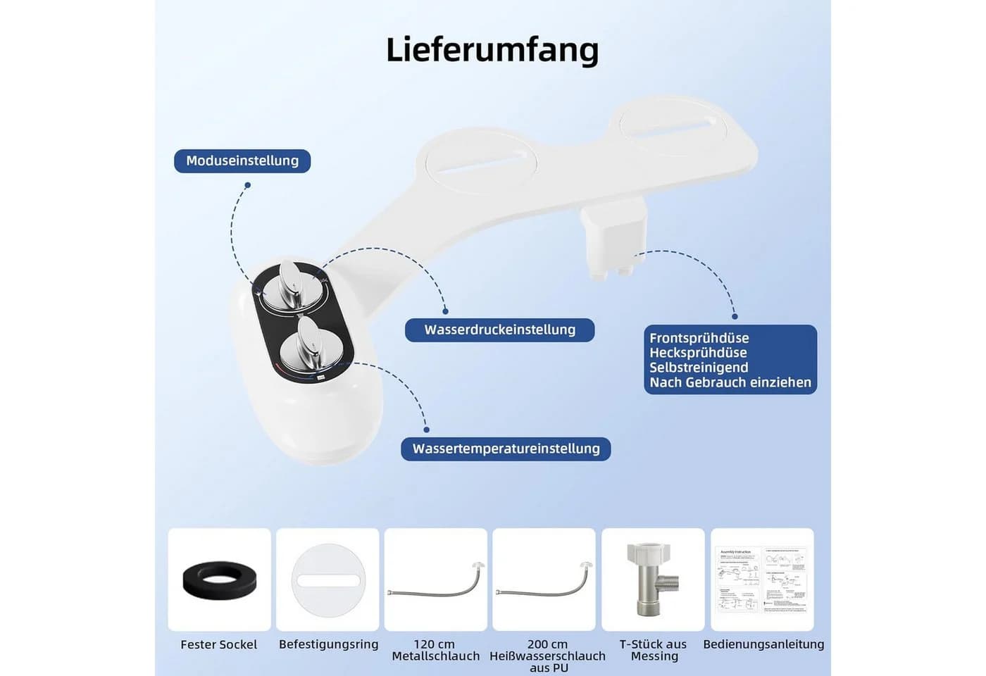 GarveeMore Bidet-Aufsatz 2 Modi, temp. & druckverstellbar - Bild 3