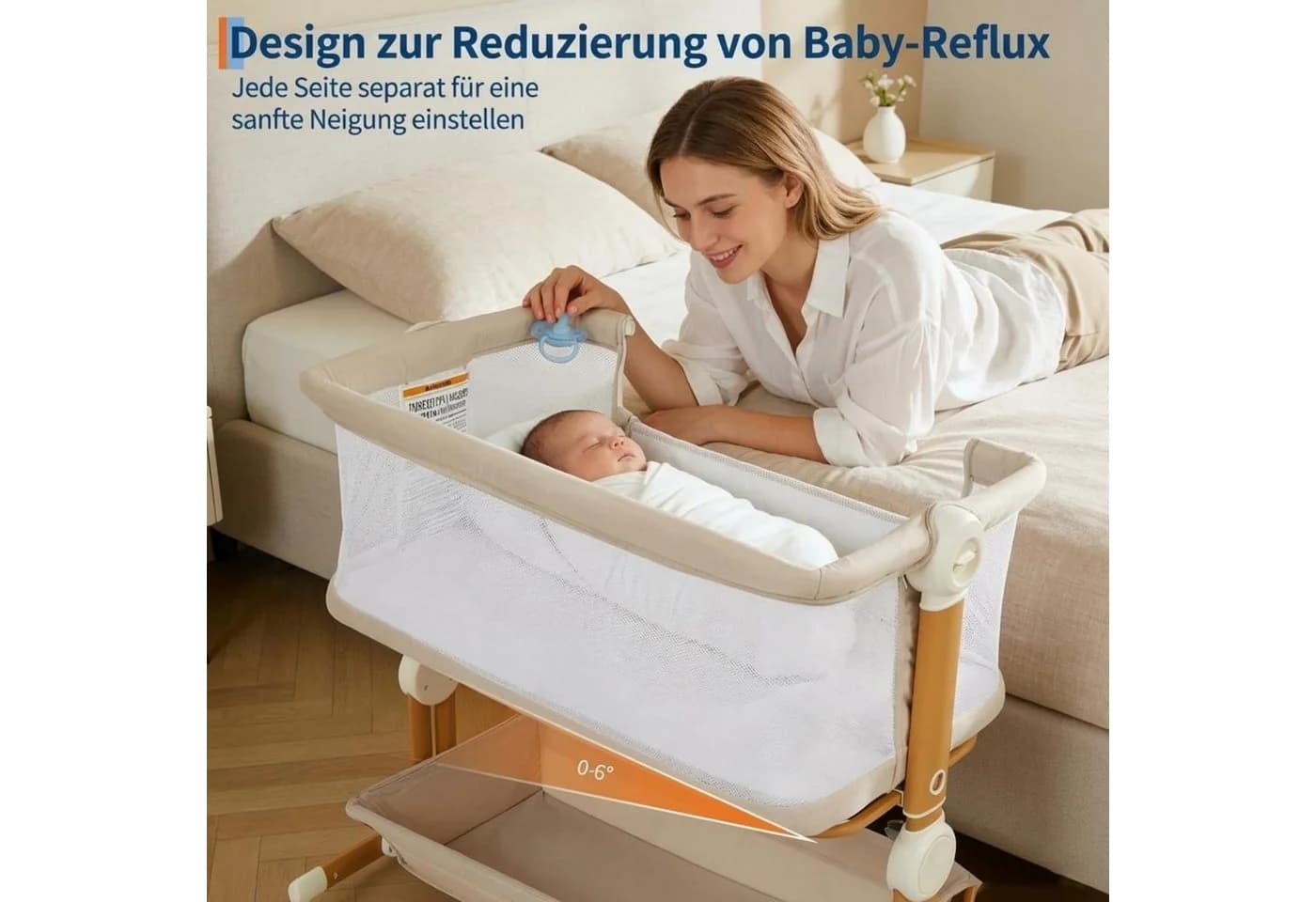 GarveeMore Babybett 3-in-1 Beistellbett Mobiles Babybett höhenverstellbar weiss