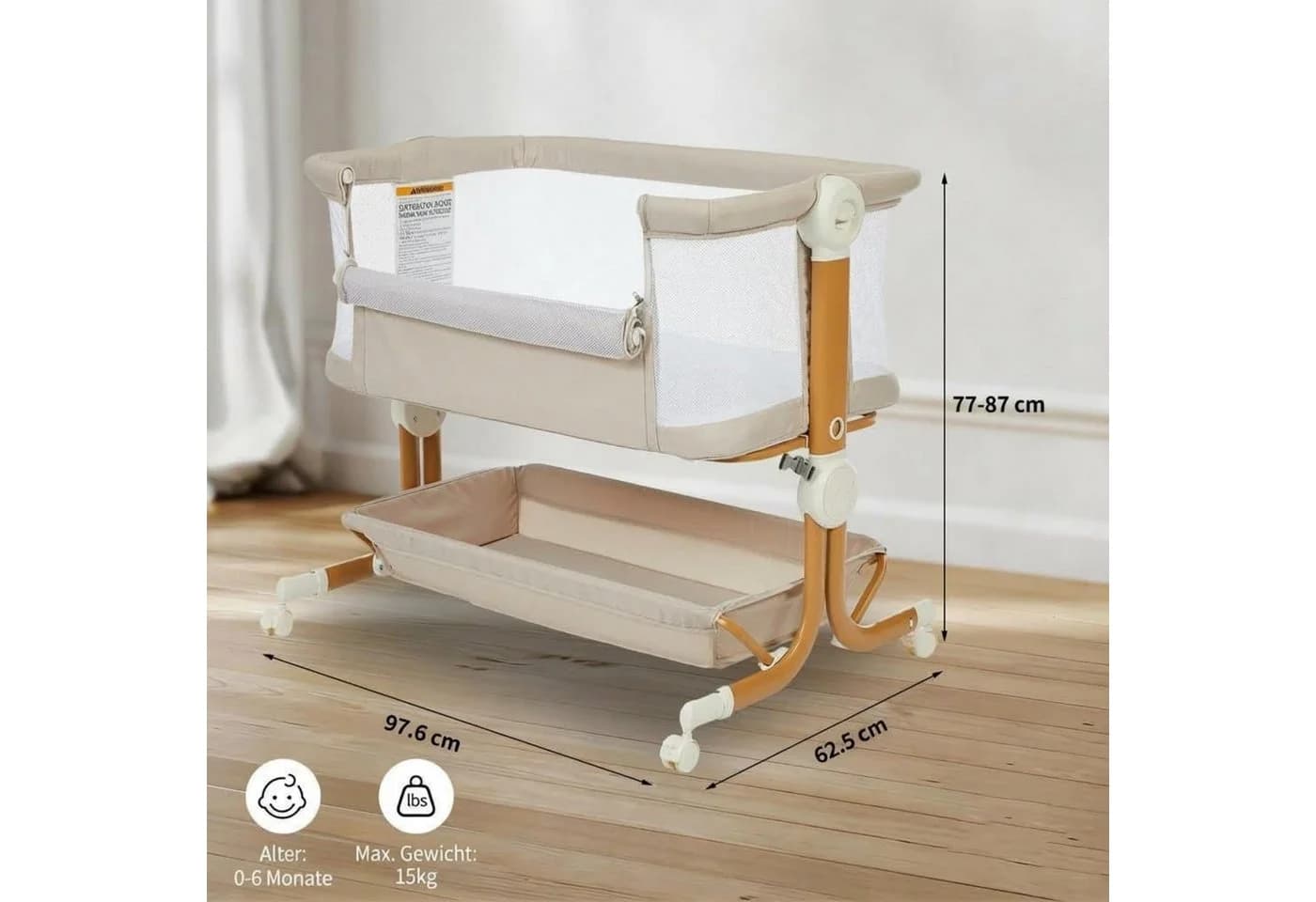 GarveeMore Babybett 3-in-1 Beistellbett Mobiles Babybett höhenverstellbar weiss - Bild 3
