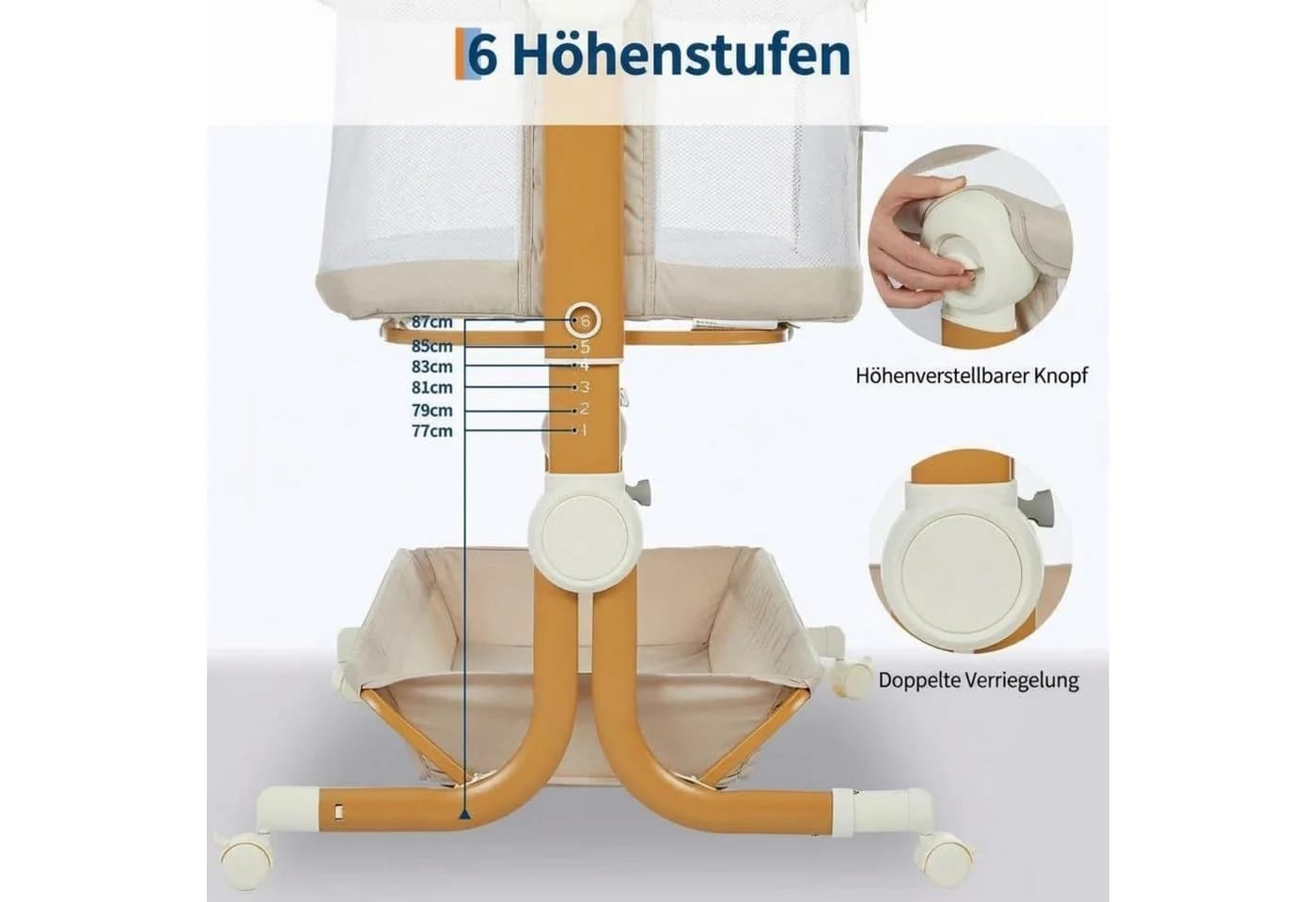 GarveeMore Babybett 3-in-1 Beistellbett Mobiles Babybett höhenverstellbar weiss - Bild 4