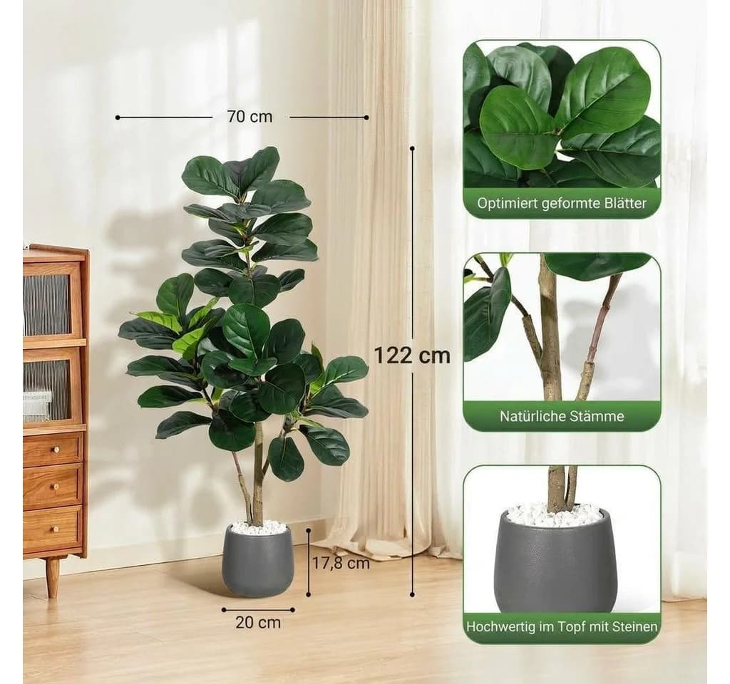 GarveeMore Künstlicher Geigenblatt-Feigenbaum 120 cm Grün - Bild 3