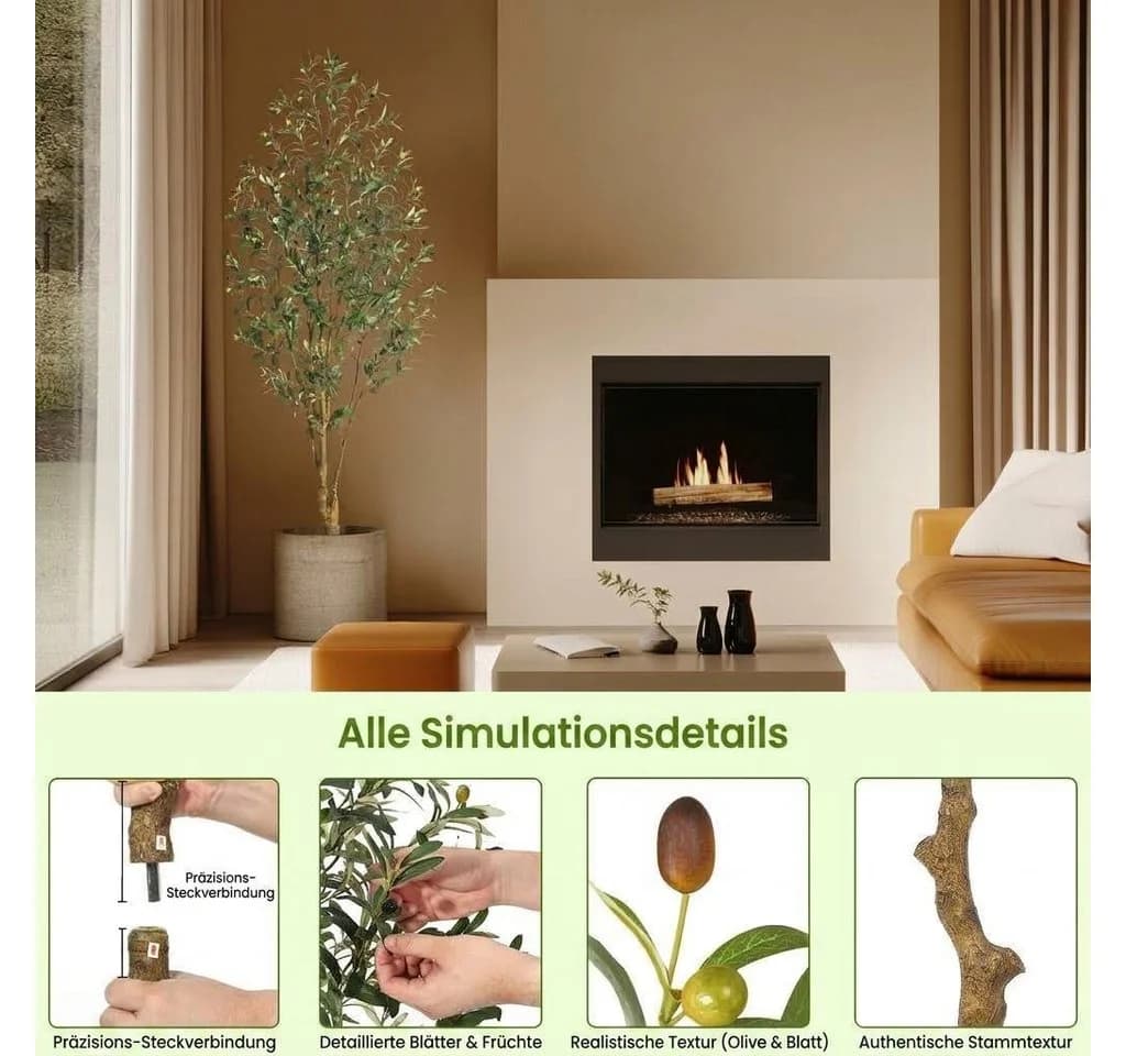 GarveeMore Künstlicher Olivenbaum 180 cm Grün Seide - Bild 4