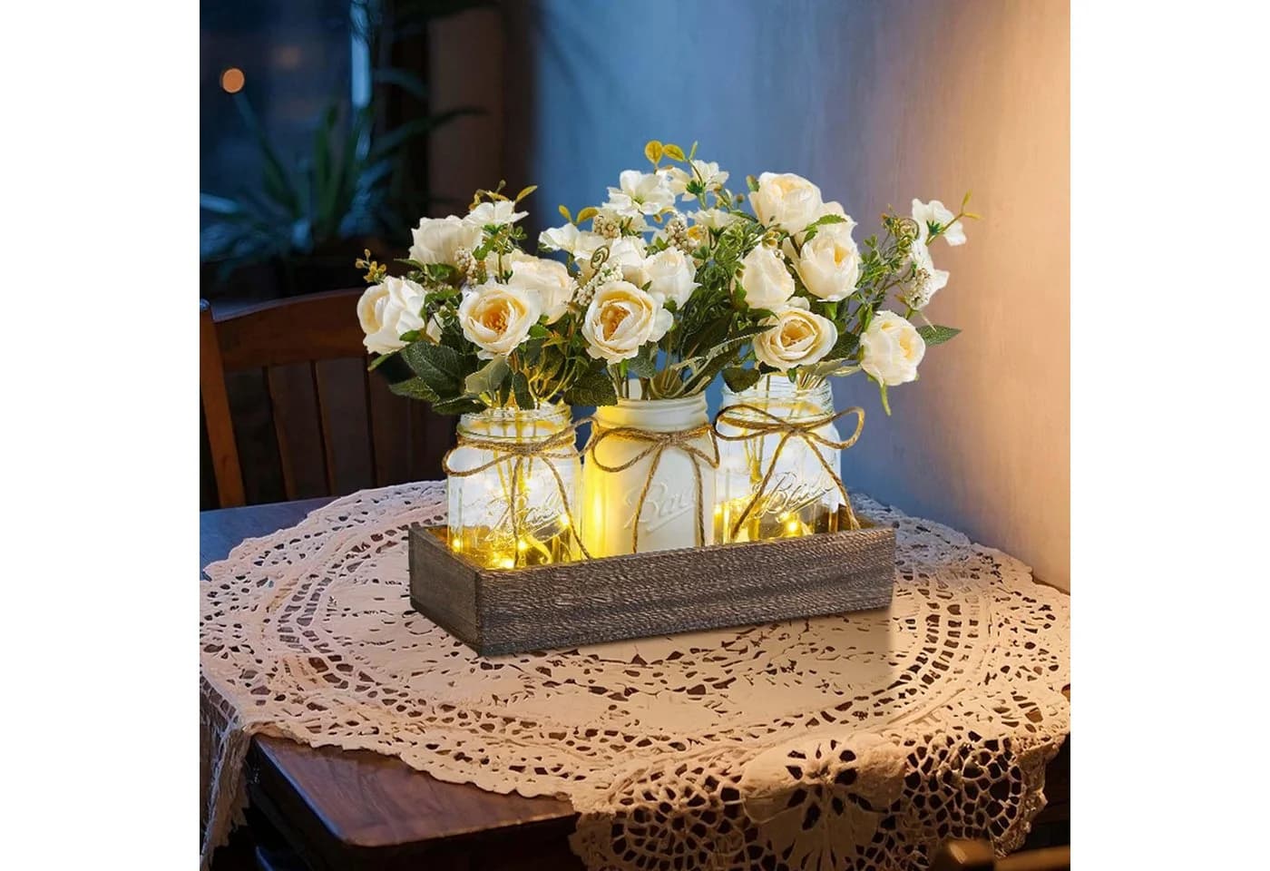 GarveeMore Kunstblume Landhaus-Dekoset mit Einmachgläsern und LED-Lichterketten - Bild 2