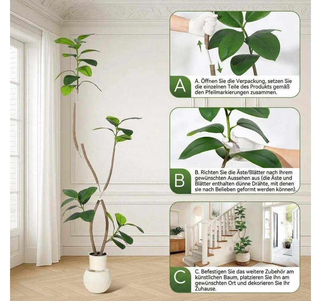 GarveeMore Künstlicher Geigenfeigenbaum Grün 210 cm Kunstbaum - Bild 5