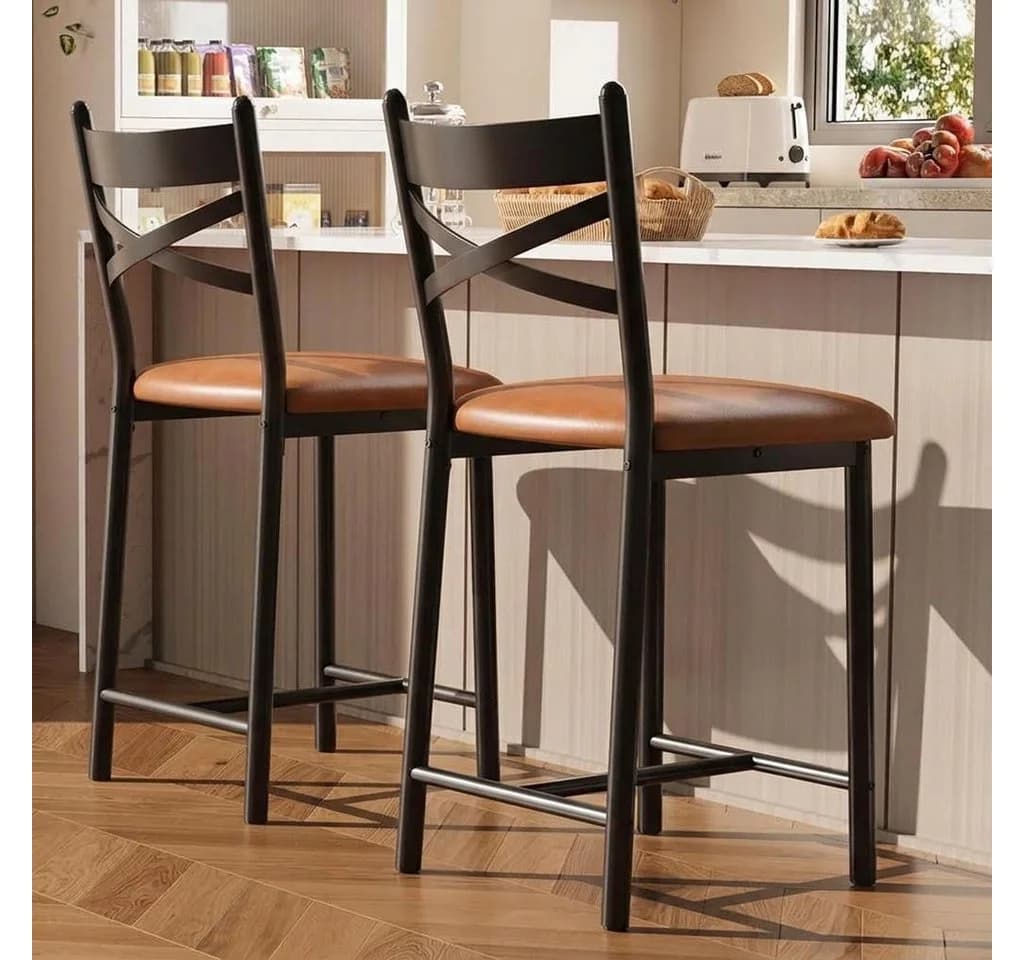 GarveeMore Barhocker 2er Set Braun PU-Leder - Bild 2