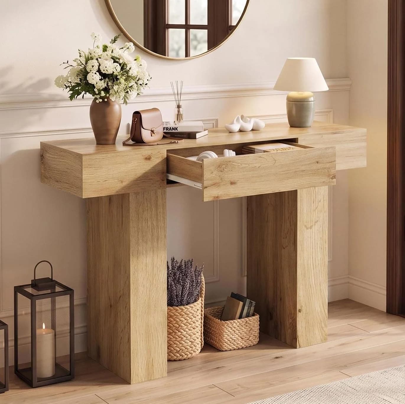 GarveeMore Konsolentisch Landhaus Eiche Beige MDF - Bild 2
