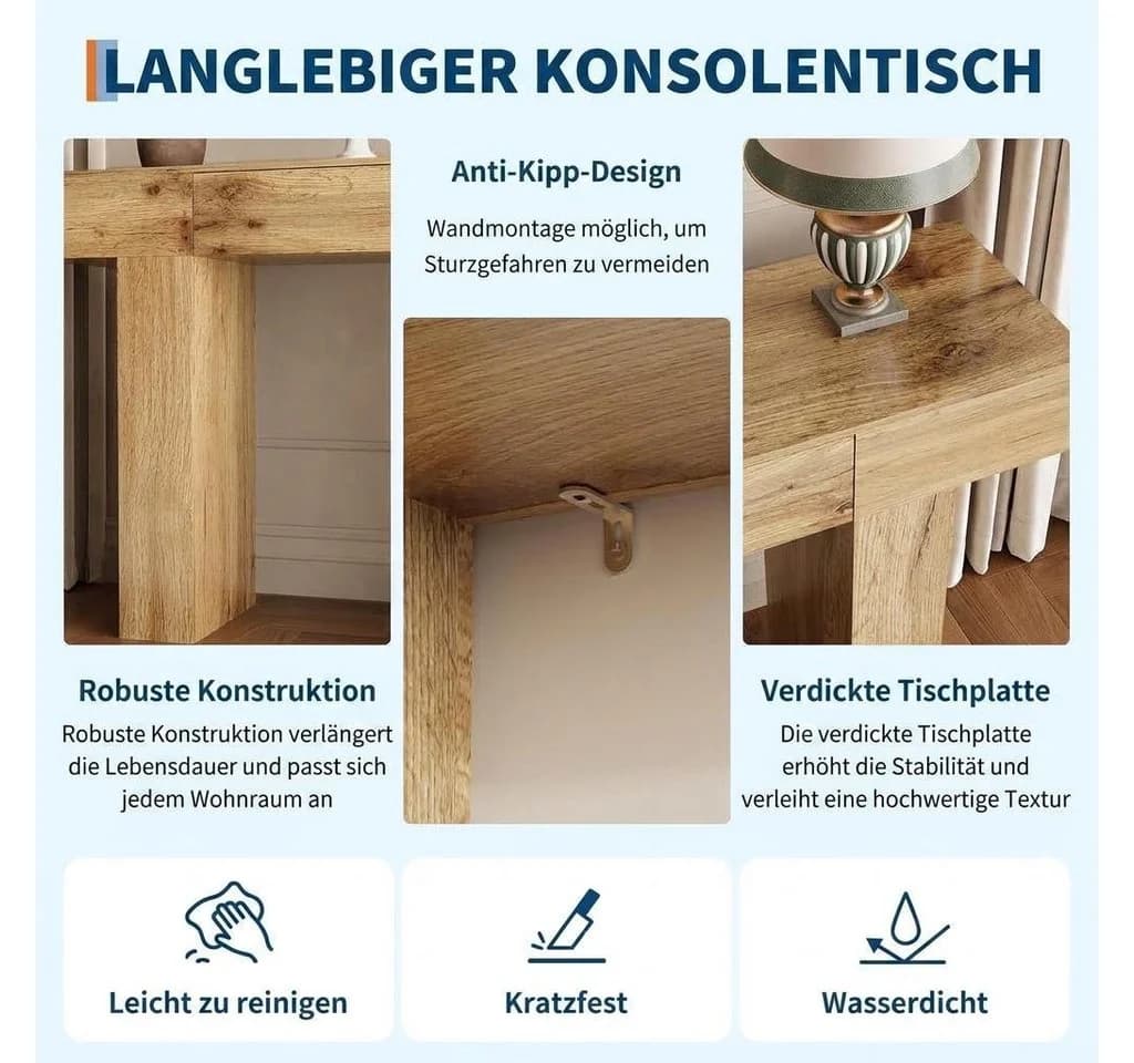 GarveeMore Konsolentisch Landhaus Eiche Beige MDF - Bild 4