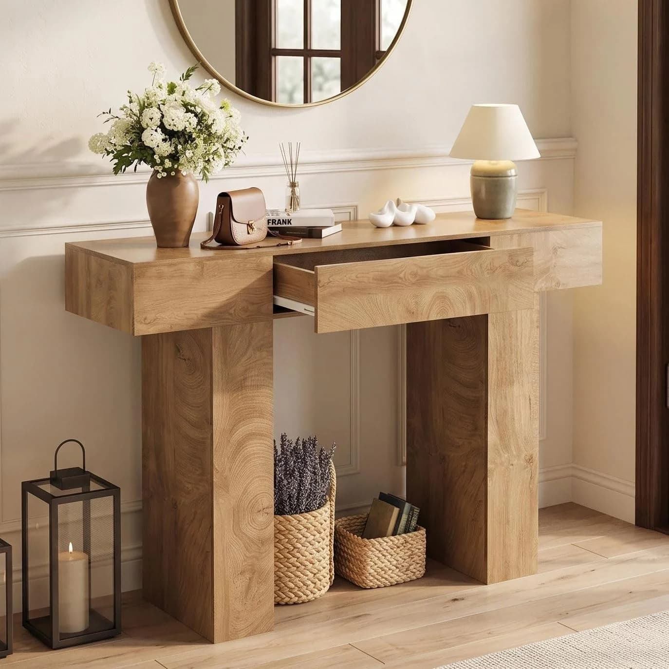 GarveeMore Konsolentisch Landhausstil Braun MDF - Bild 2