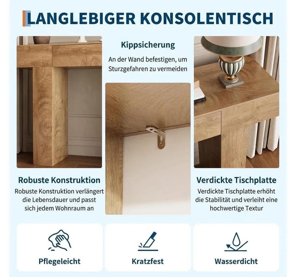 GarveeMore Konsolentisch Landhausstil Braun MDF - Bild 4