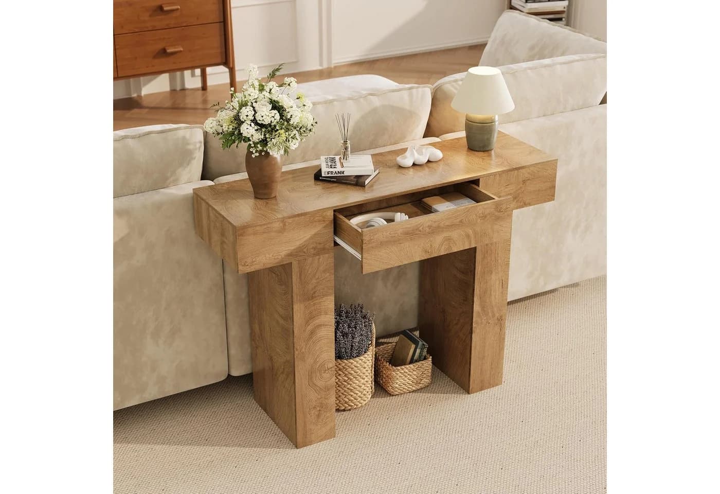 GarveeMore Konsolentisch Landhausstil Braun MDF - Bild 5