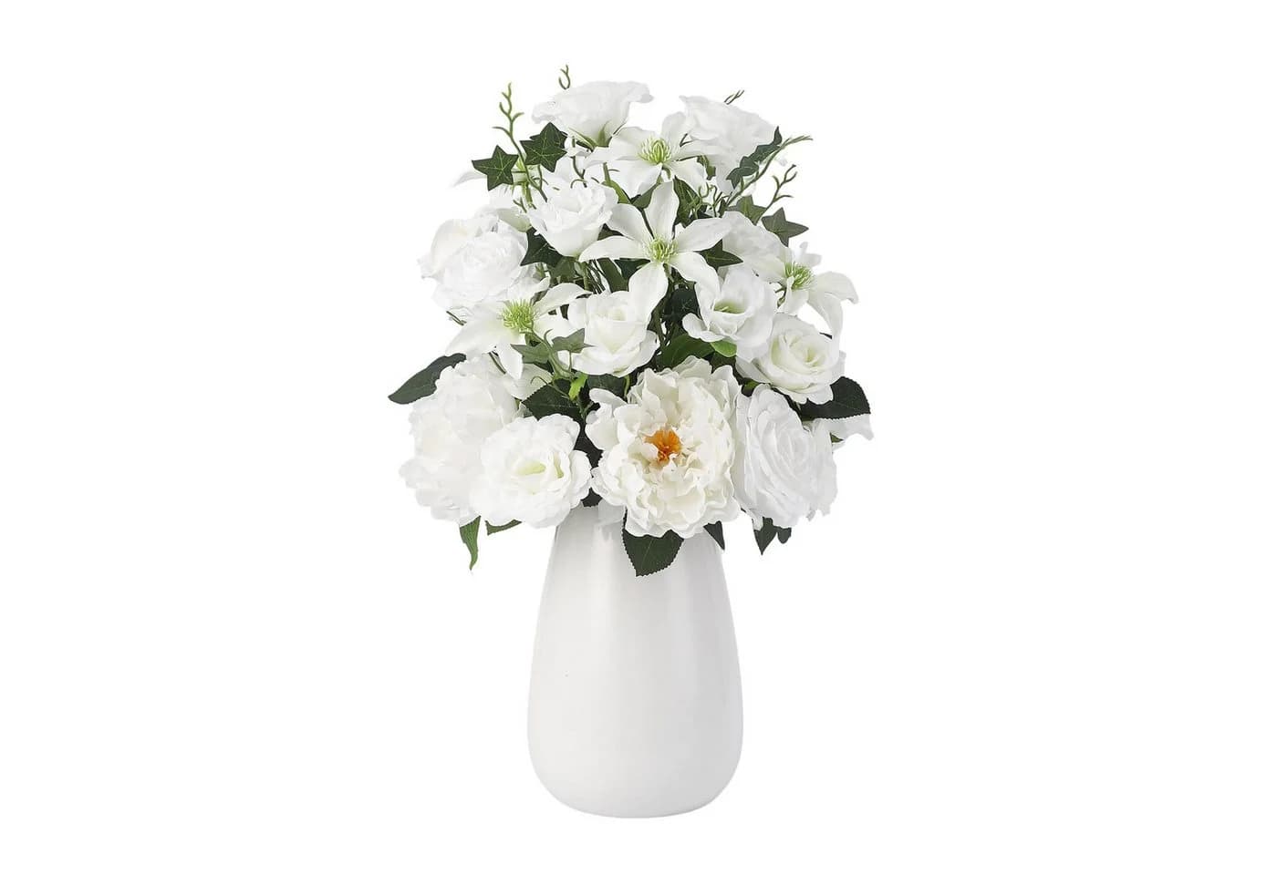 GarveeMore Kunstblume Weiße Rosen in Keramikvase - Bild 2