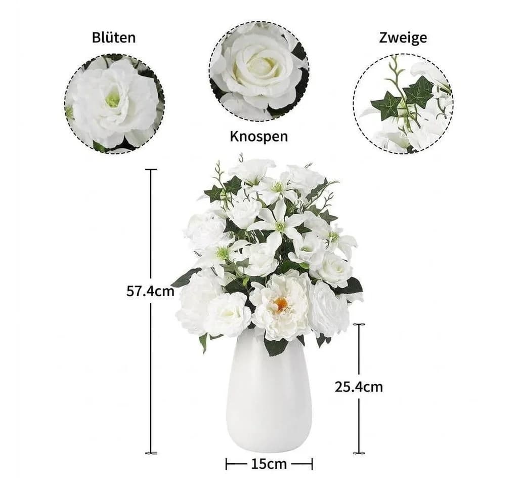 GarveeMore Kunstblume Weiße Rosen in Keramikvase - Bild 4