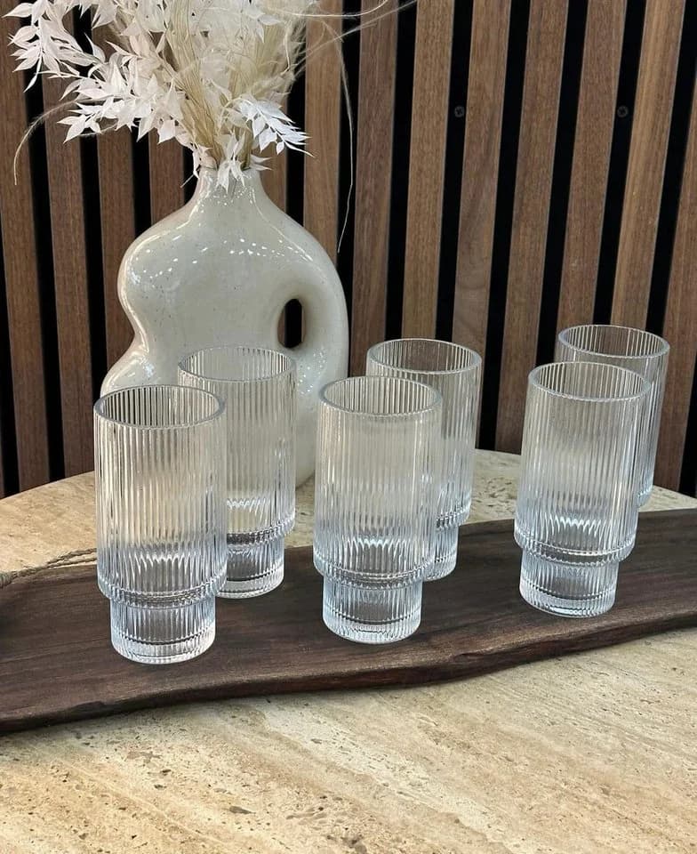 EmirtexHome Longdrinkgläser 6er Set Glas Relief Transparent - Bild 3