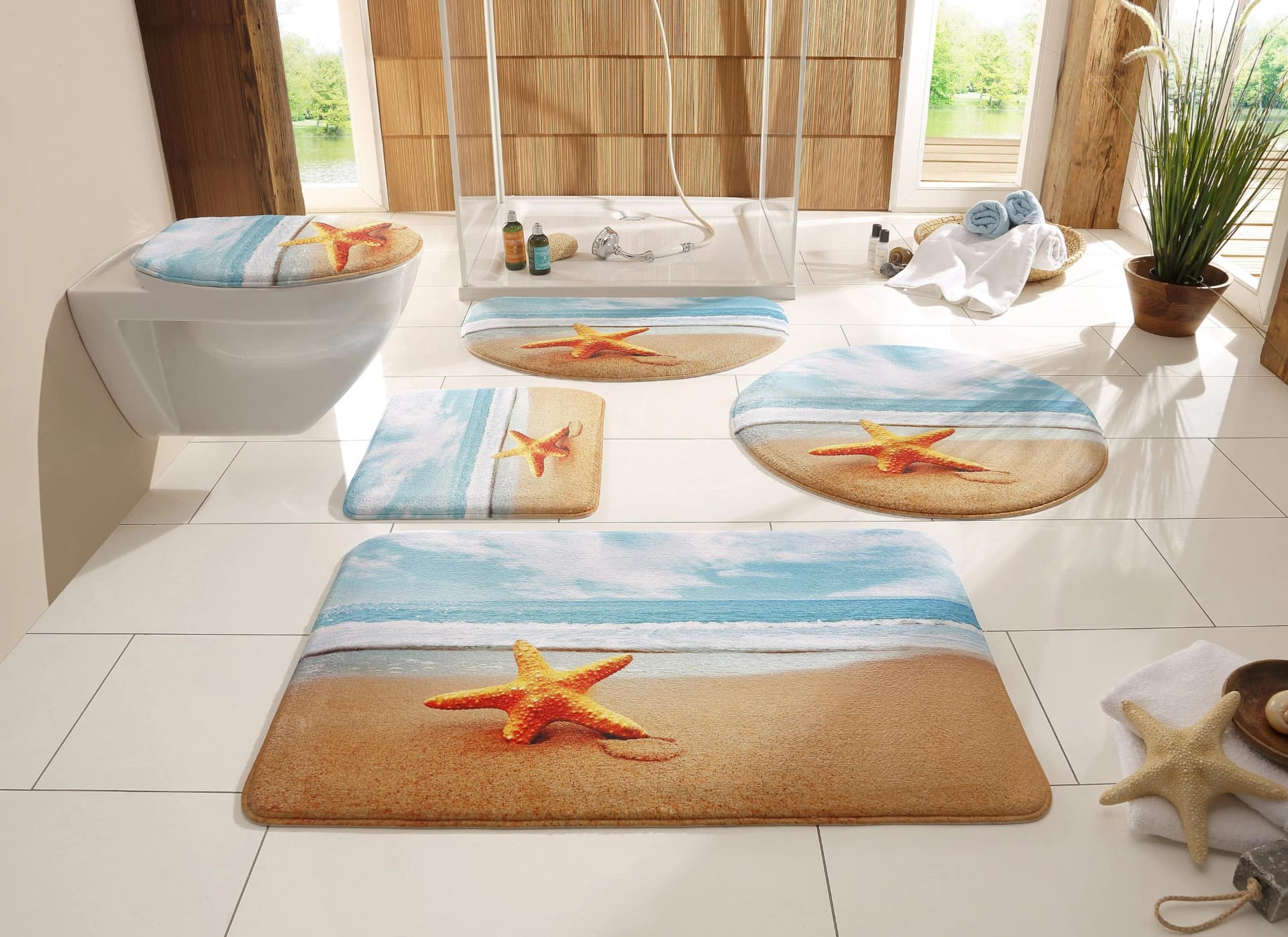 Badematte MY HOME Seestern Sternenmuster Kunstfaser