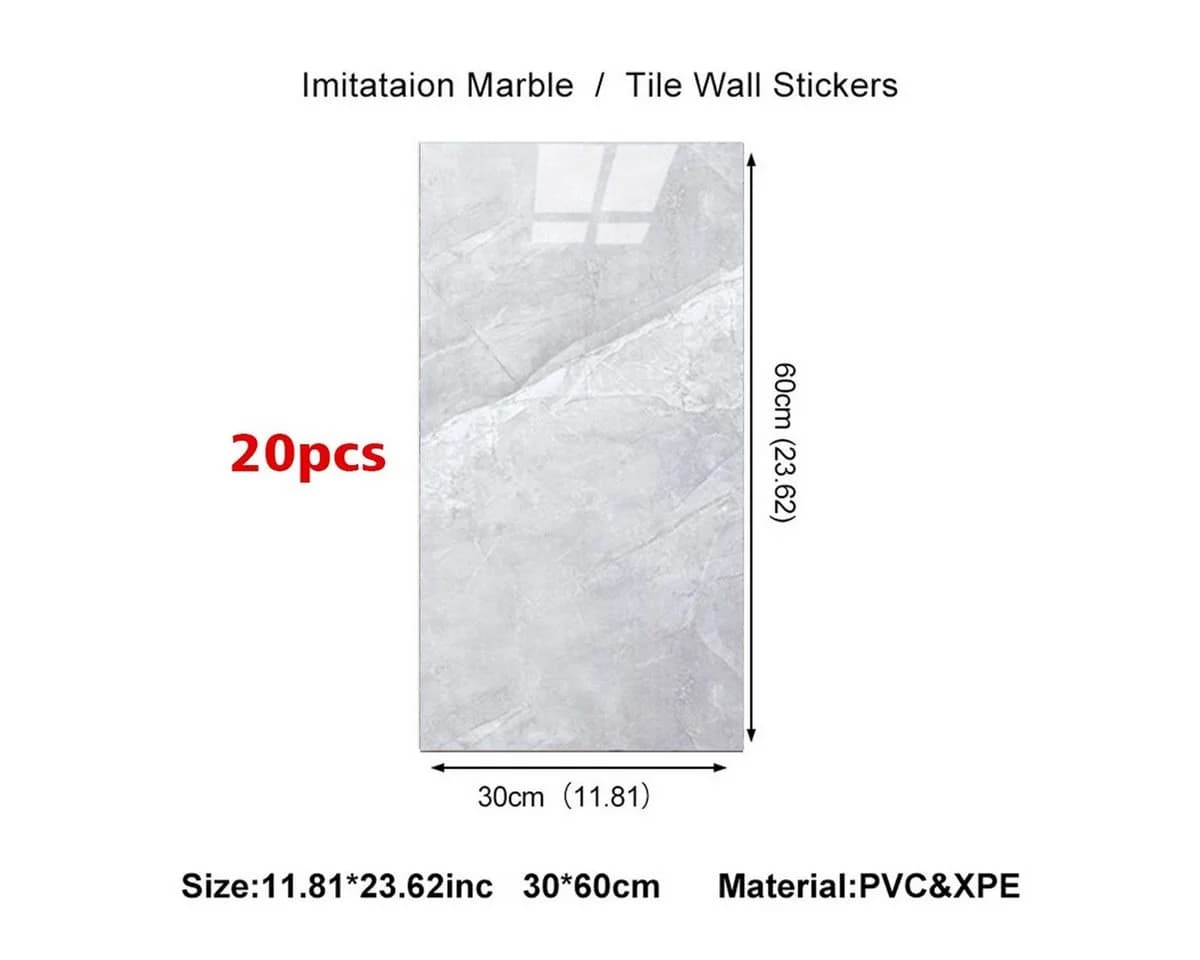 Novzep Wandsticker 20x Marmoroptik Fliesen Selbstklebend Grau