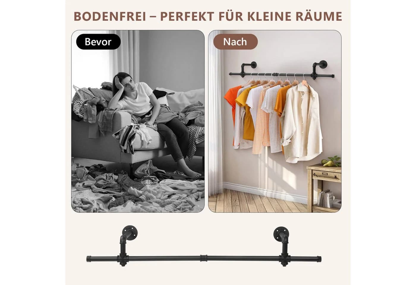 Novzep Industrielle Wand-Kleiderstange Schwarz Metall - Bild 3