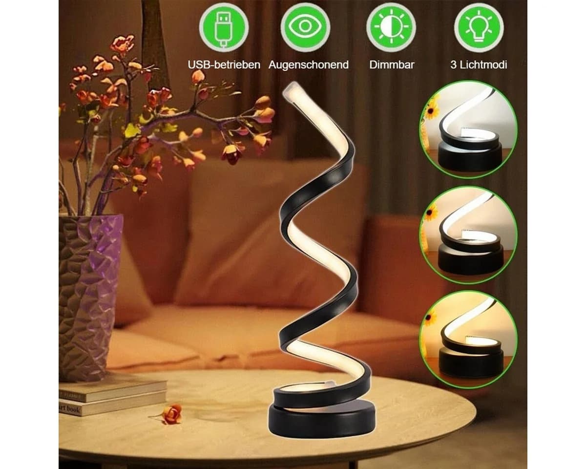Novzep LED Nachttischlampe Spiral Dimmbar 3 Farben Schwarz - Bild 4