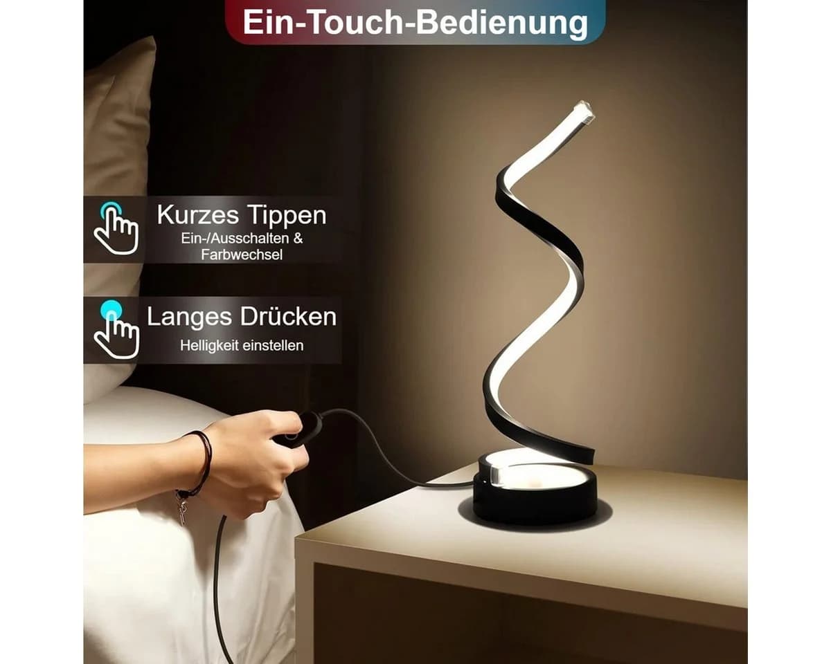 Novzep LED Nachttischlampe Spiral Dimmbar 3 Farben Schwarz - Bild 5