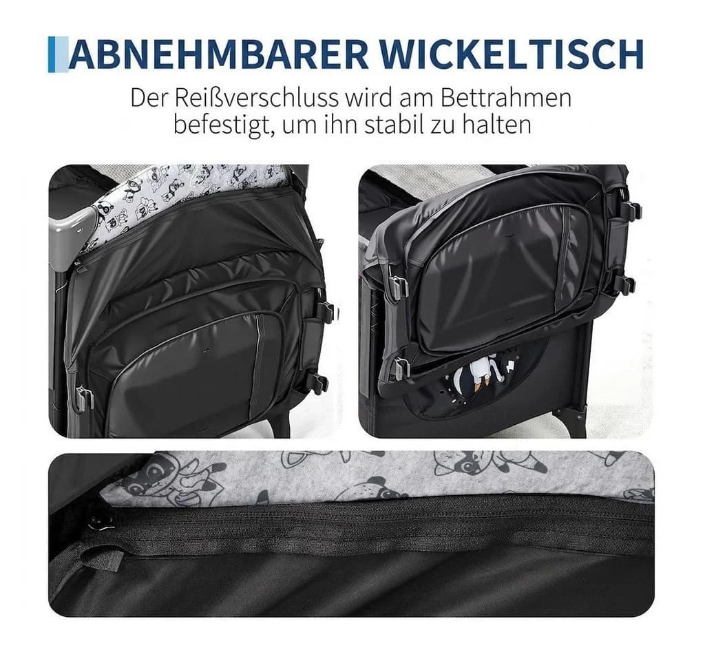 GarveeMore Babybett 5-in-1 Reisebett, faltbares Babybett für Babys mit Wickeltisch, Wiegefunktion, Hängespielzeug, 4 verstellbaren Höhen - Bild 4