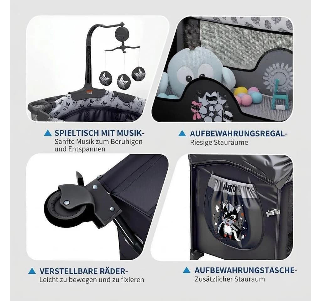 GarveeMore Babybett 5-in-1 Reisebett, faltbares Babybett für Babys mit Wickeltisch, Wiegefunktion, Hängespielzeug, 4 verstellbaren Höhen - Bild 5