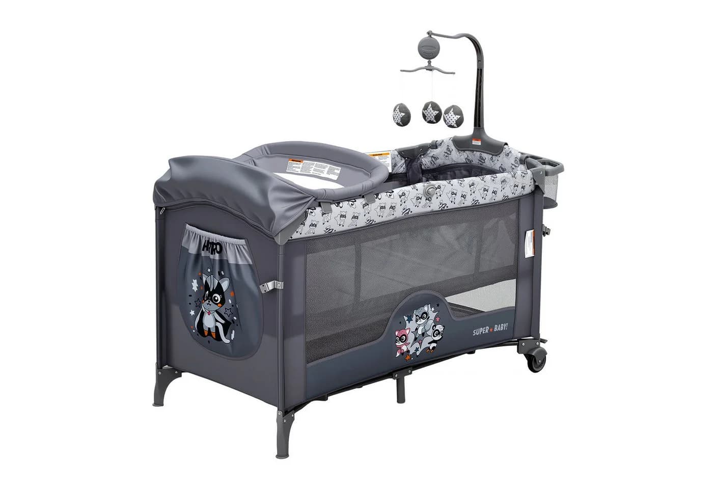GarveeMore Babybett 5-in-1 Reisebett, faltbares Babybett für Babys mit Wickeltisch, Wiegefunktion, Hängespielzeug, 4 verstellbaren Höhen - Bild 2