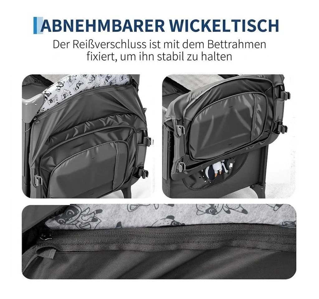 GarveeMore Babybett 5-in-1 Reisebett, faltbares Babybett für Babys mit Wickeltisch, Wiegefunktion, Hängespielzeug, 4 verstellbaren Höhen - Bild 4