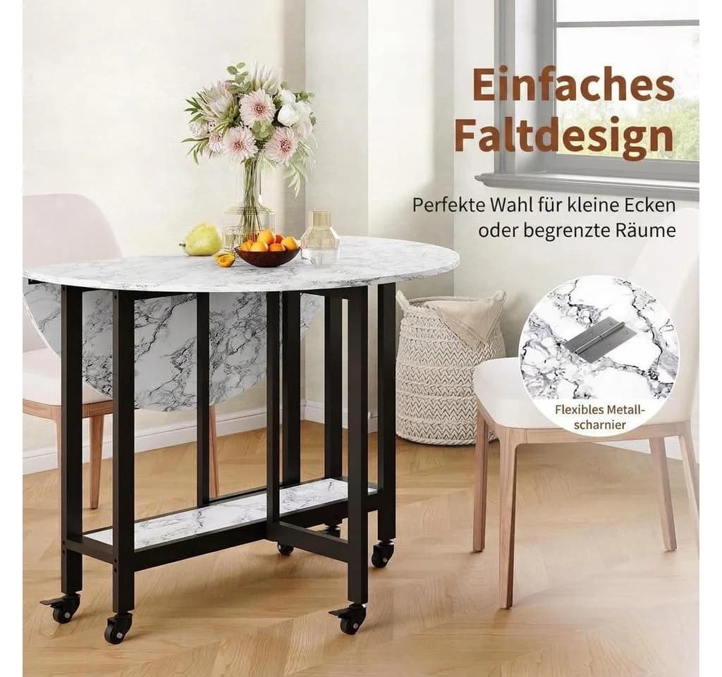 GarveeMore Runder Klapptisch Grau mit Rollen - Bild 5