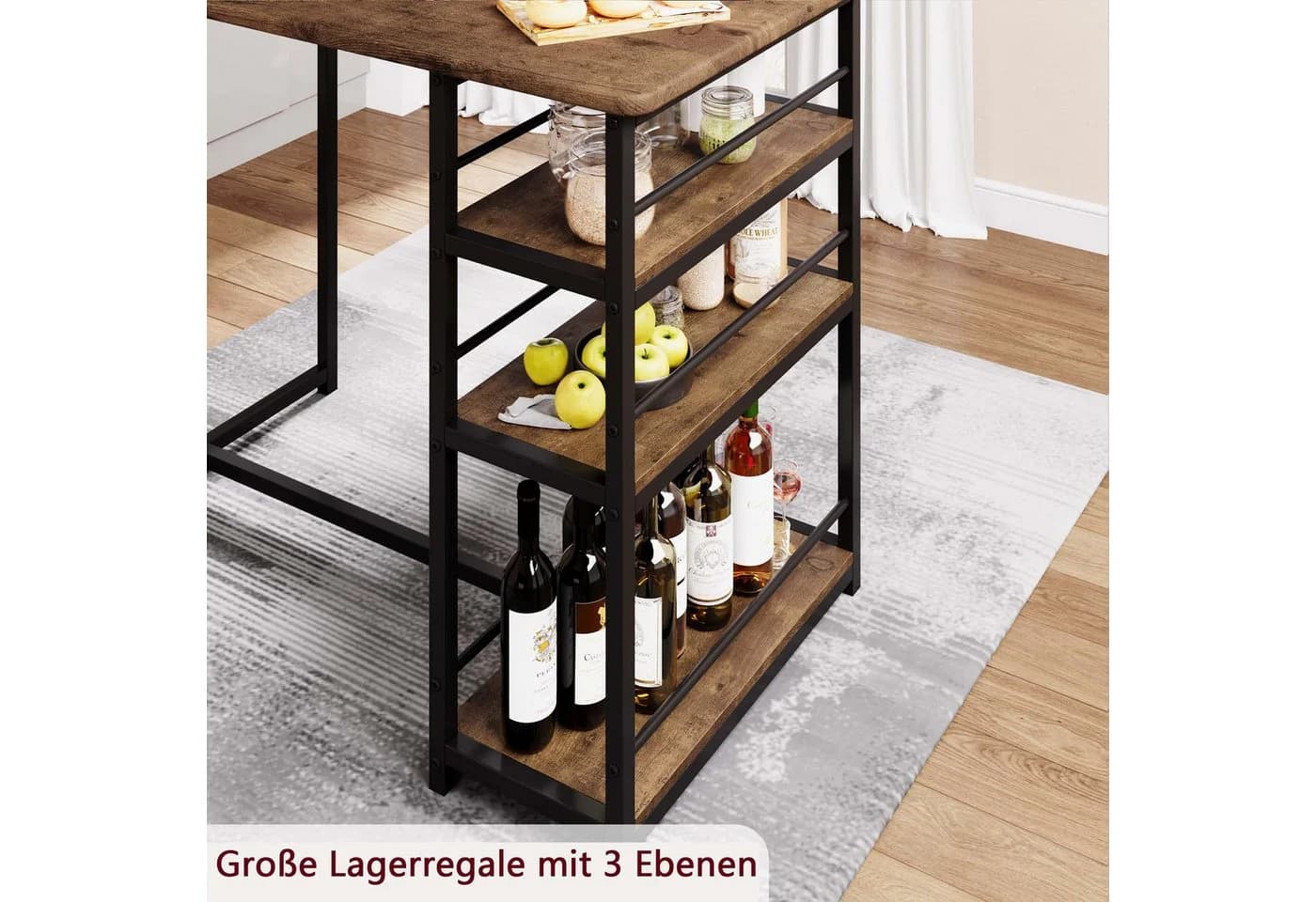 GarveeMore Esstisch-Set mit 2 Barhockern und Regal, Braun Metall - Bild 4