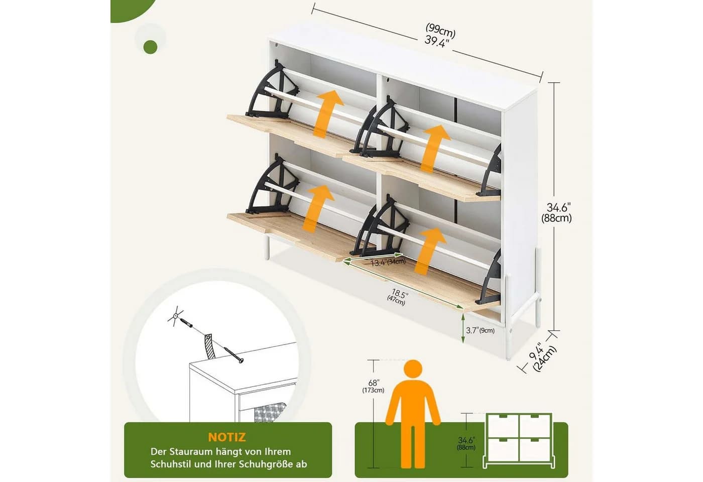 GarveeMore Schuhschrank mit 4 Klappen 8 Ablageflächen Weiß - Bild 3