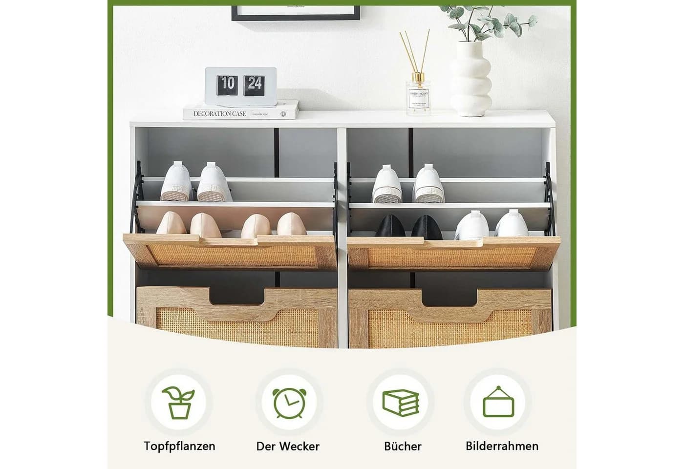GarveeMore Schuhschrank mit 4 Klappen 8 Ablageflächen Weiß - Bild 4
