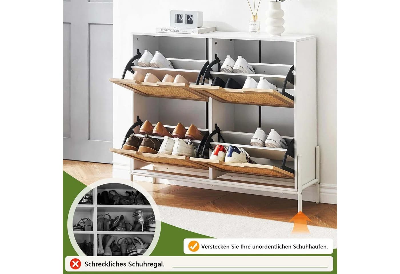 GarveeMore Schuhschrank mit 4 Klappen 8 Ablageflächen Weiß - Bild 5
