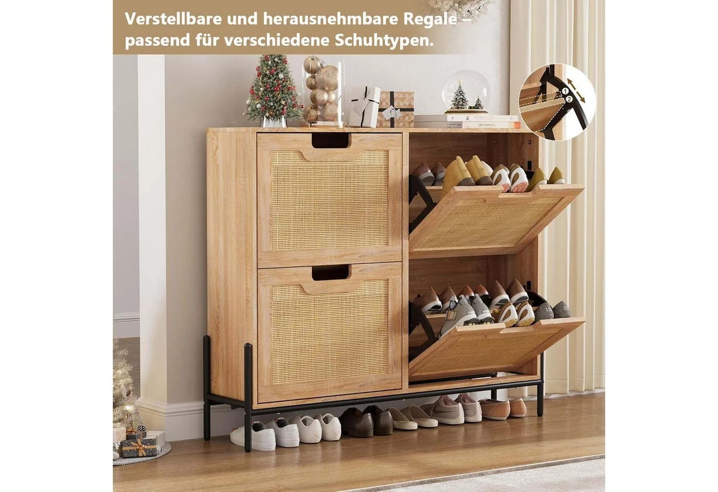 GarveeMore Schuhschrank mit 4 Klappen und 8 Ablageflächen Braun - Bild 4