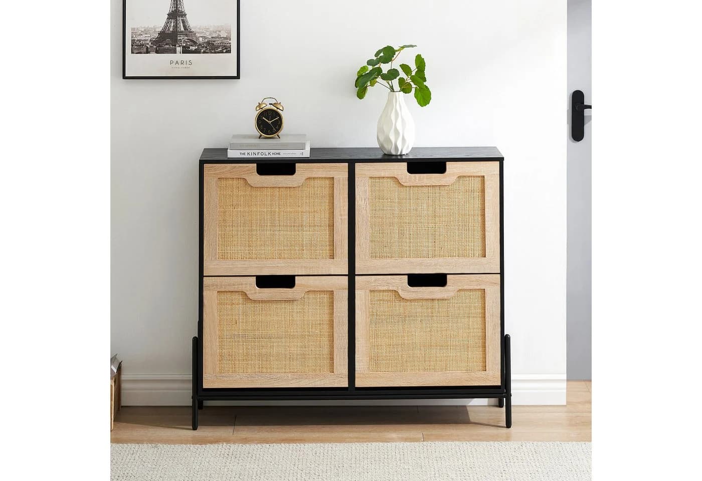GarveeMore Schuhschrank mit 4 Klappen und 8 Ablageflächen Schwarz - Bild 2