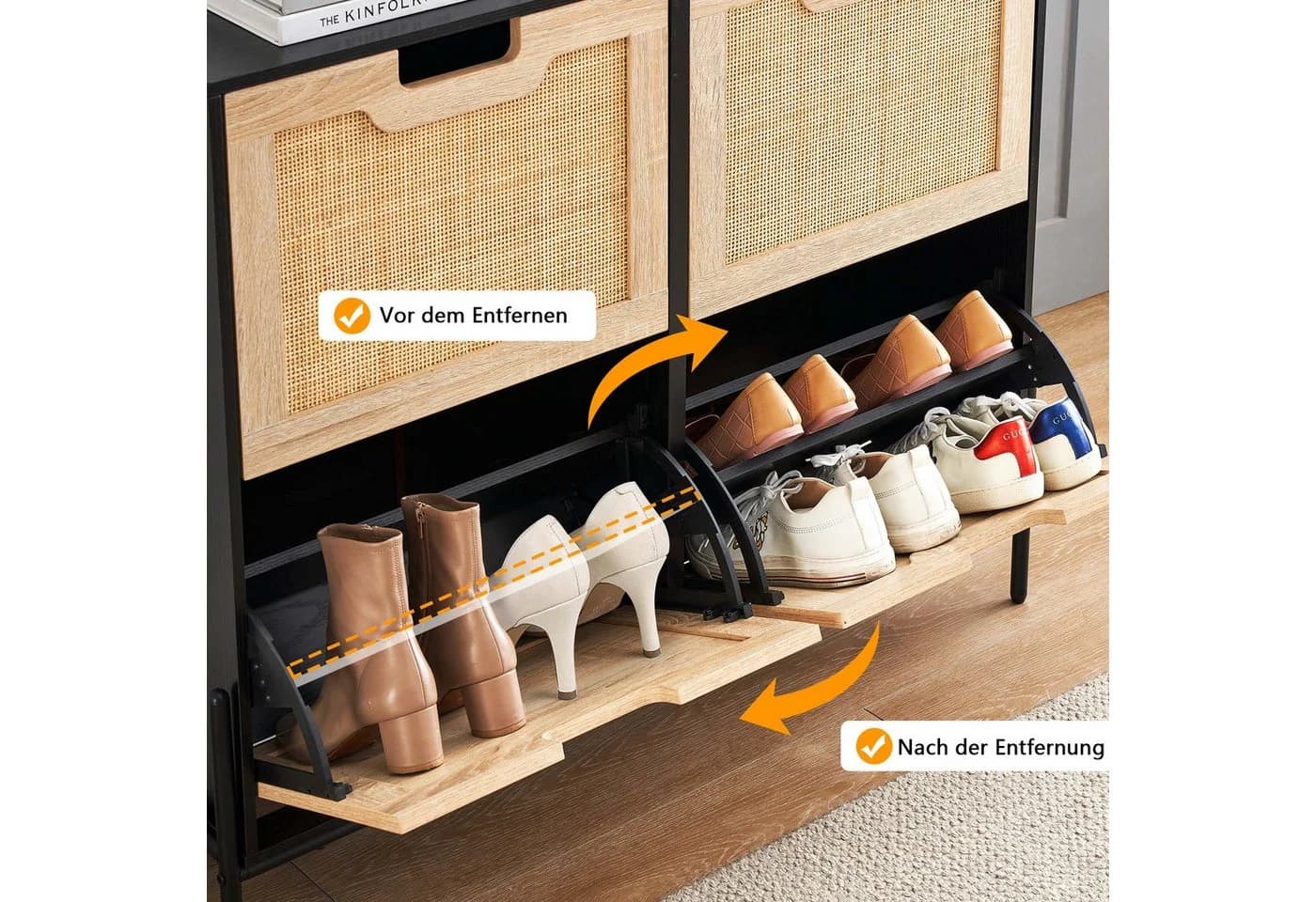 GarveeMore Schuhschrank mit 4 Klappen und 8 Ablageflächen Schwarz - Bild 5