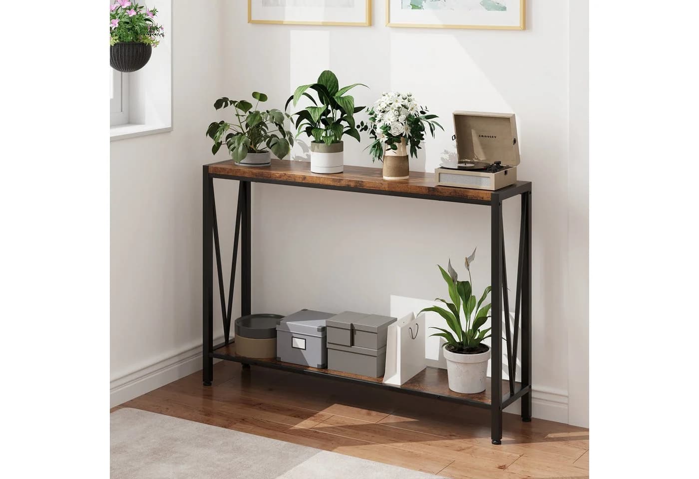 GarveeMore Konsolentisch Schmal Holz Braun mit Stauraum - Bild 2