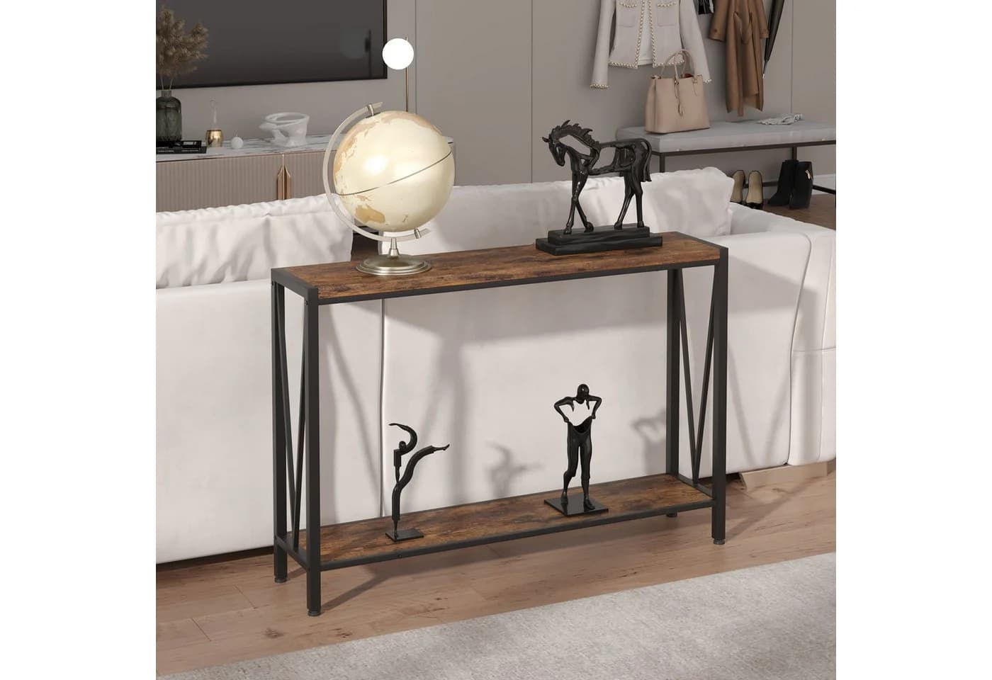GarveeMore Konsolentisch Schmal Holz Braun mit Stauraum - Bild 3