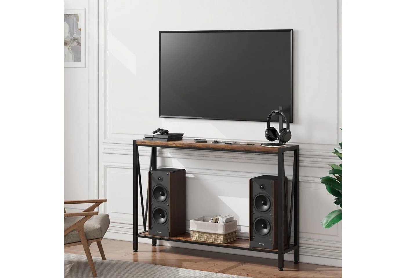 GarveeMore Konsolentisch Schmal Holz Braun mit Stauraum - Bild 4