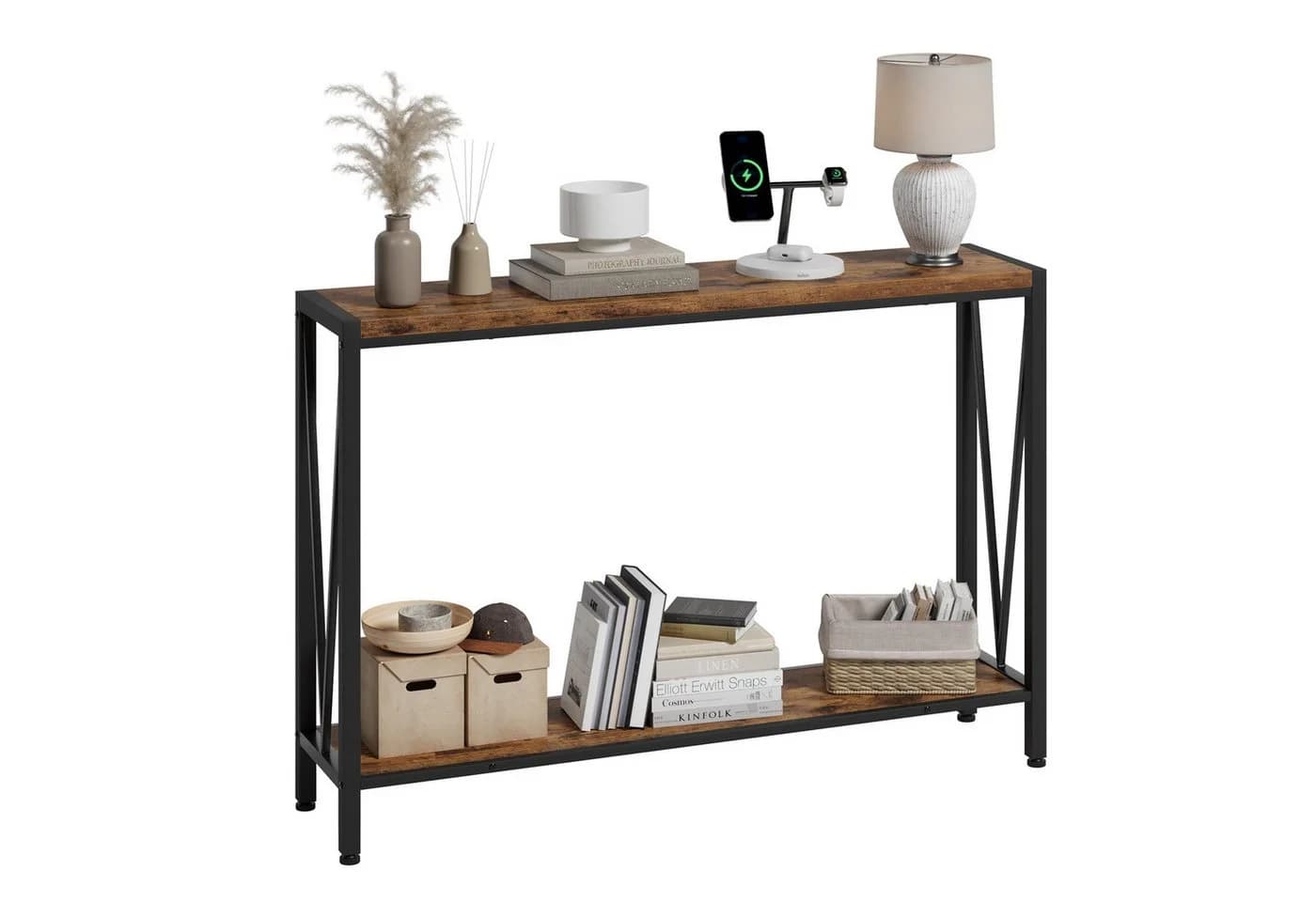 GarveeMore Konsolentisch Schmal Holz Braun mit Stauraum - Bild 5