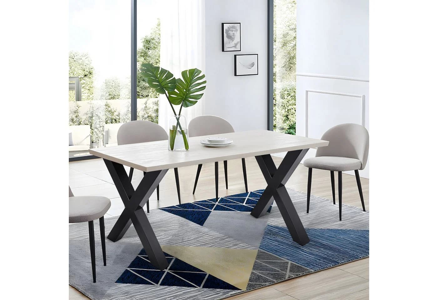 GarveeMore Tischbein 2er Set Tischfüße X pulverbeschichtete Stahl Industriedesign, Tischgestell Kreuzgestell 60x72 cm Metall Tischkufen