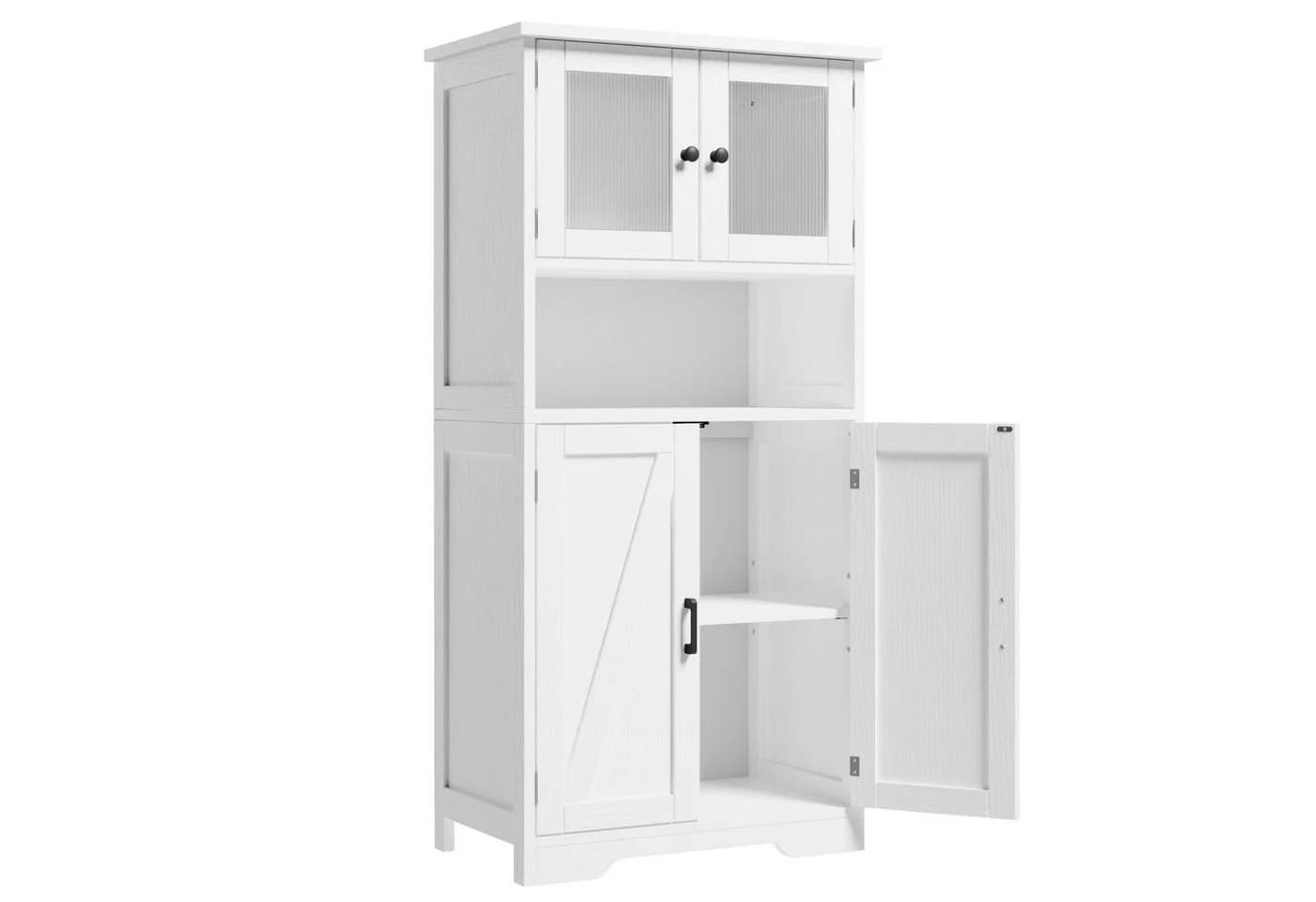 GarveeMore Hochschrank mit 4 Türen, Hochschrank Buffetschrank mit verstellbarem Einlegeboden Vitrinenschrank - Bild 2