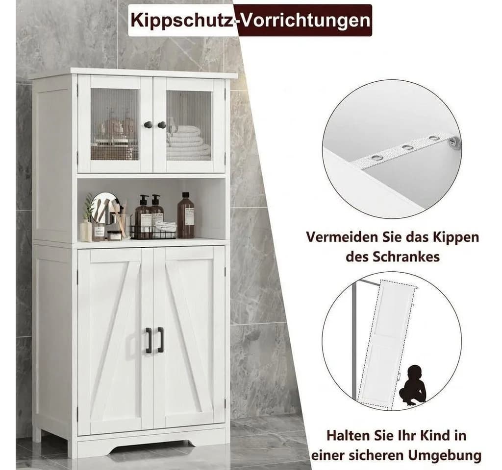 GarveeMore Hochschrank mit 4 Türen, Hochschrank Buffetschrank mit verstellbarem Einlegeboden Vitrinenschrank - Bild 4