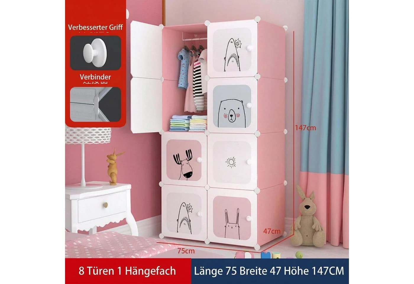GarveeMore Kinderkleiderschrank Rosa 8 Würfel Kunststoff