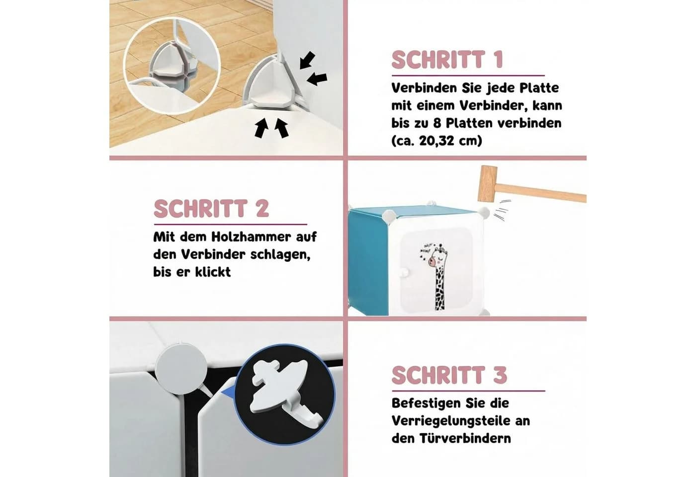 GarveeMore Kinderkleiderschrank Rosa 8 Würfel Kunststoff - Bild 3