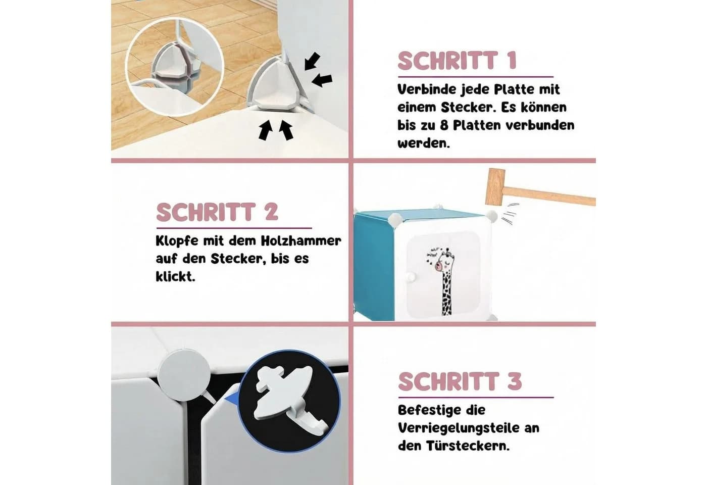 GarveeMore Kinderkleiderschrank Rosa 8 Würfel Kunststoff - Bild 3