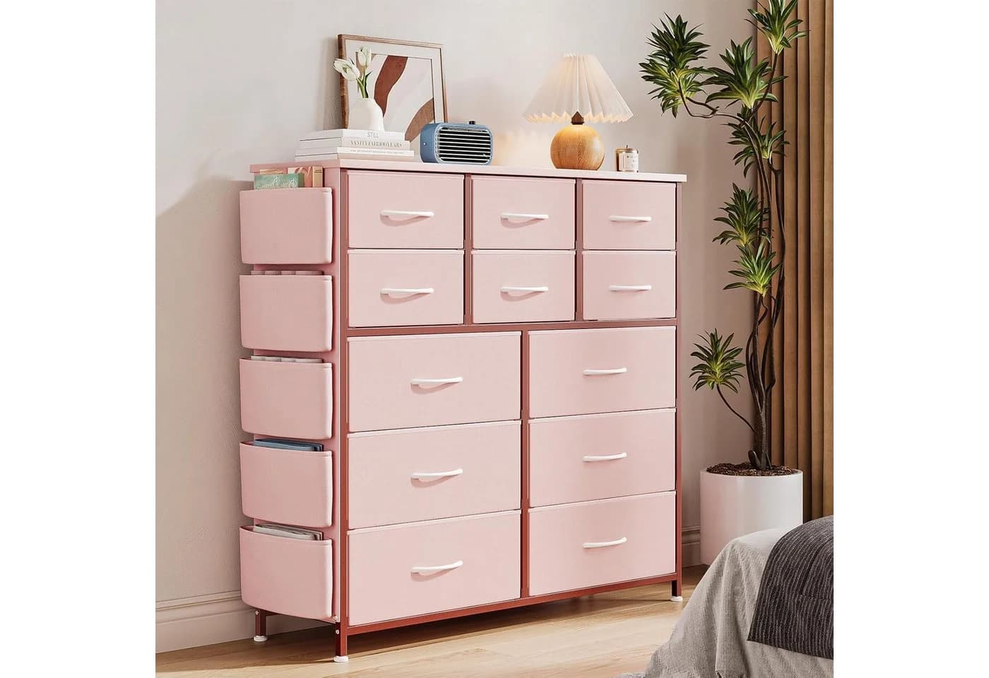 GarveeMore Kommode 12 Schubladen Rosa Stoff - Bild 2