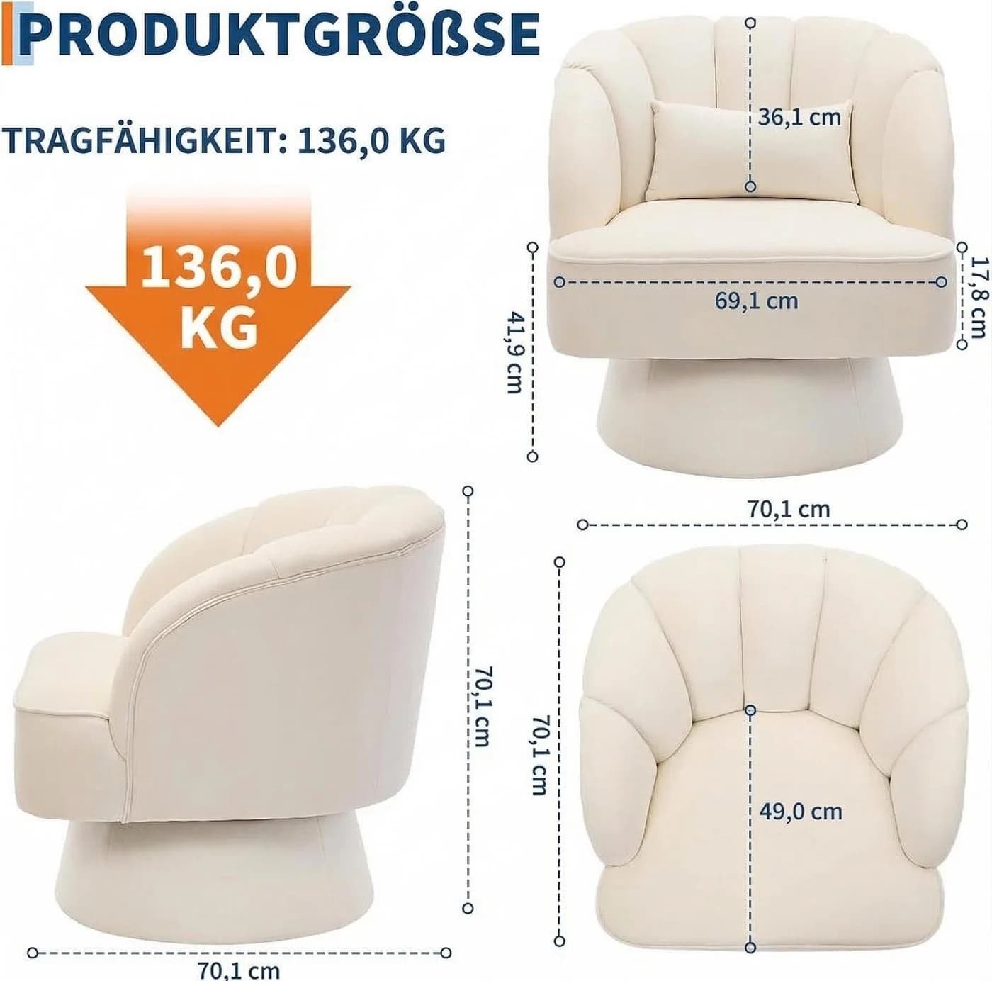 GarveeMore Sessel 360 Grad Drehfunktion Samtbezug