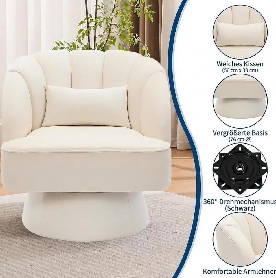 GarveeMore Sessel 360 Grad Drehfunktion Samtbezug - Bild 3